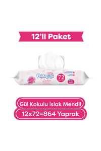 Paddlers Gül Kokulu 72 Yaprak 12'li Paket Islak Mendil