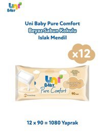 Uni Baby Pure Comfort Beyaz Sabun Kokulu 90 Yaprak 12'li Paket Islak Mendil