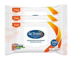 Activex Aktif Antibakteriyel 100 Yaprak 3'lü Paket Islak Mendil