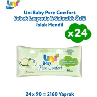Uni Baby Pure Comfort Bebek Losyonlu & Salatalık Özlü 90 Yaprak 24'lü Paket Islak Mendil