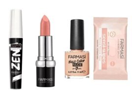 Farmasi Zen Maskara + True Color Ruj 15 + Nude Oje 04 + Makyaj Temizleme Mendili Makyaj Seti