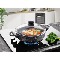 Lavonni Cam 2 Parça 28 cm Granit Basık Karnıyarık Tenceresi Siyah