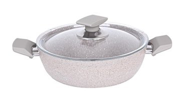 Fms Safir Cam 2 Parça 28 cm Granit Basık Karnıyarık Tenceresi Bej