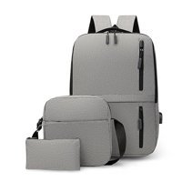 Irfora Düz Üç Gözlü Polyester Sırt Çantası Laptop Çantası Gri