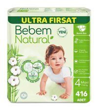 Bebem Natural Nefes Alan İncelik 4 Numara Organik Cırtlı Bebek Bezi 4x104 Adet