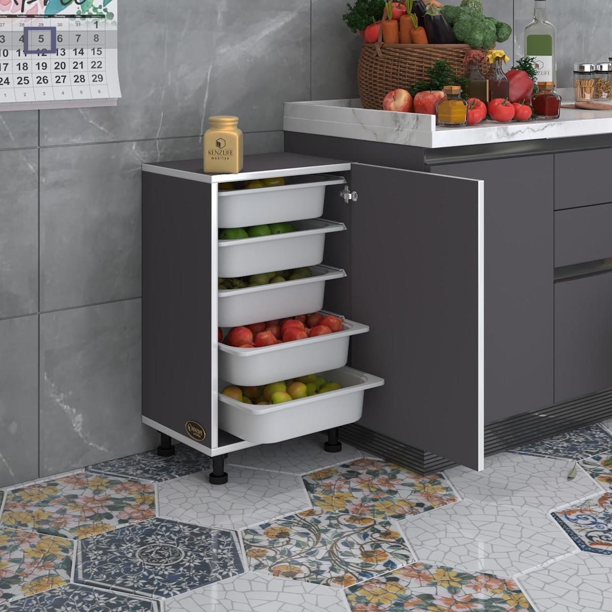 Kenzlife 1 Kapaklı 6 Çekmeceli 6 Raflı Gri 38 x 45 x 30 cm