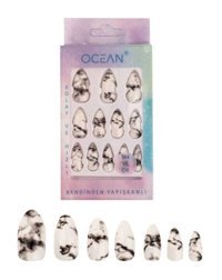 Ocean Batik Desenli Ebruli Çok Renkli 12'li Takma Tırnak