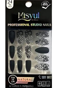 Misyul Natural Beyaz - Siyah 24'lü Takma Tırnak