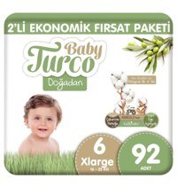 BabyTurco Doğadan 6 Numara Organik Cırtlı Bebek Bezi 2x92 Adet