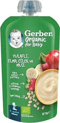 Gerber Tahıllı Organik Elmalı Çilekli Muzlu Kaşık Maması 110 gr