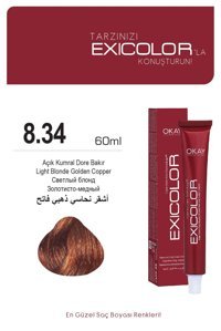 Exicolor 8.34 Açık Kumral Dore Bakır Krem Saç Boyası 2x60 ml