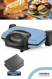 Goldmaster Gurmex 6 Dilim Granit Çıkarılabilir Plaka 1750 W Izgara Mavi Tost Makinesi