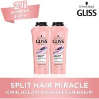 Gliss Split Hair Miracle Onarıcı Tüm Saçlar İçin Sade Standart Unisex Şampuanı 2x360 ml