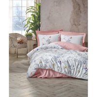 Cotton Box Cathi Pamuk Dört Mevsim 200 x 220 cm Desenli Çift Kişilik Nevresim Takımı Somon Rengi