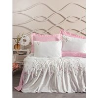 Cotton Box Jolie Pamuk Dört Mevsim 200 x 220 cm İşlemeli Çift Kişilik Nevresim Takımı Pembe
