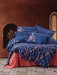 Cotton Box Emery Pamuk Dört Mevsim 200 x 220 cm Desenli Çift Kişilik Nevresim Takımı Lacivert