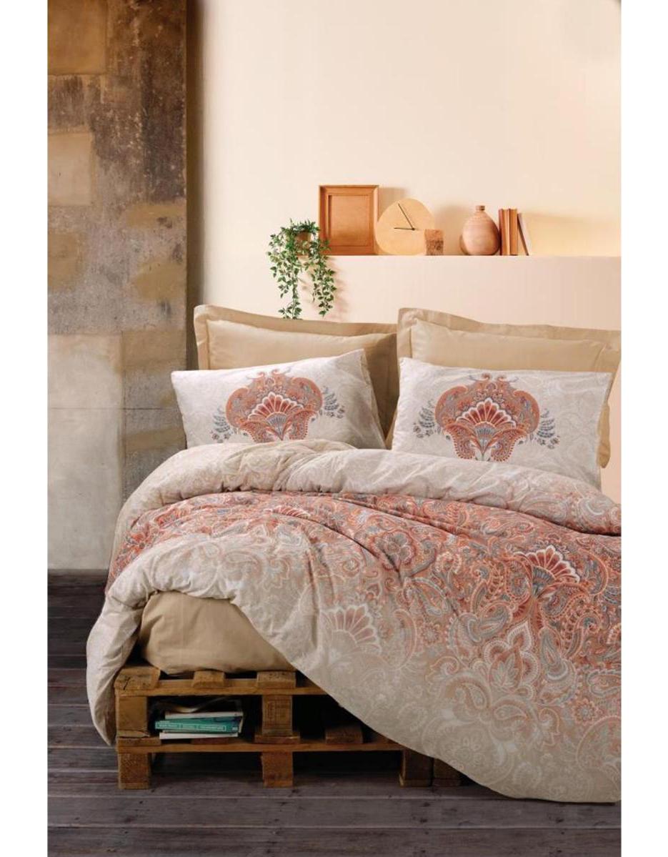 Cotton Box Loreta Pamuk Dört Mevsim 200 x 220 cm Desenli Çift Kişilik Nevresim Takımı Bej