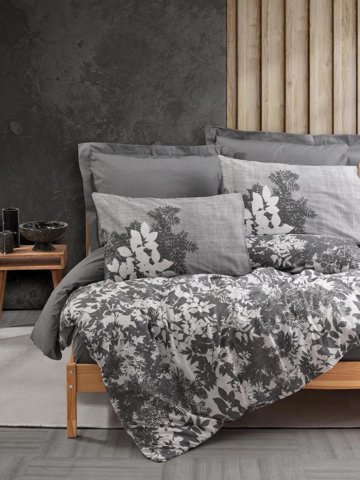 Cotton Box Lunt Pamuk Dört Mevsim 200 x 220 cm Desenli Çift Kişilik Nevresim Takımı Antrasit