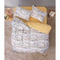 Cozy Home Mermer Pamuk Dört Mevsim 200 x 220 cm Desenli Çift Kişilik Nevresim Takımı Sarı