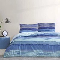 Taç Wave Pamuk Dört Mevsim 200 x 220 cm Desenli Çift Kişilik Nevresim Takımı Mavi