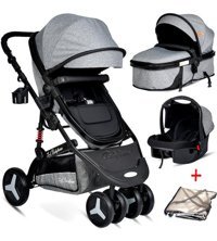 Baby Home BH-945 Çift Yönlü Katlanabilir 360 Derece Dönen Tam Yatar Travel Sistem Bebek Arabası Altın Kahverengi
