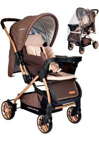 Baby Home BH-780 Çift Yönlü Katlanabilir 360 Derece Dönen Tam Yatar Bebek Arabası Kahverengi