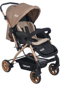 Tommy Baby Cross Çift Yönlü Katlanabilir 360 Derece Dönen Tam Yatar Puset Bebek Arabası Kahverengi