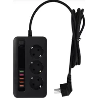 Coverzone USB Girişli İç Mekan Üçlü Priz Siyah
