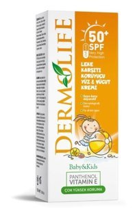 Dermolife 50 Faktör Hassas Ciltler İçin Yağsız Suya Dayanıklı Parabensiz Bebek Yüz ve Vücut Güneş Kremi 100 ml