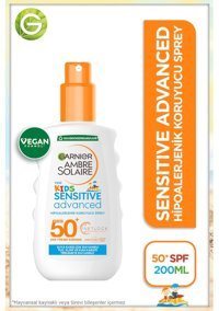 Garnier Ambre Solaire 50 Faktör Hassas Ciltler İçin Suya Dayanıklı Parfümsüz Bebek Yüz ve Vücut Güneş Kremi 200 ml