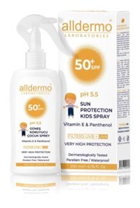 Alldermo 50 Faktör Hassas Ciltler İçin Yağsız Suya Dayanıklı Parabensiz Bebek Yüz ve Vücut Güneş Kremi 200 ml