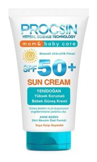 Procsin Baby 50 Faktör Tüm Ciltler İçin Suya Dayanıklı Parfümsüz Parabensiz Bebek Yüz ve Vücut Güneş Kremi 50 ml