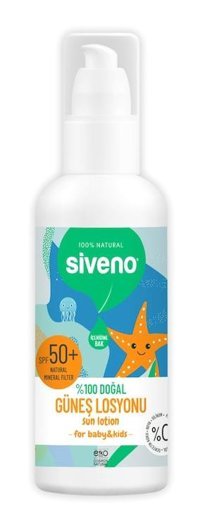 Siveno 50 Faktör Tüm Ciltler İçin Suya Dayanıklı Parabensiz Bebek Yüz ve Vücut Güneş Losyonu 100 ml