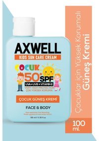 Axwell Kids 50 Faktör Tüm Ciltler İçin Bebek Yüz ve Vücut Güneş Kremi 100 ml