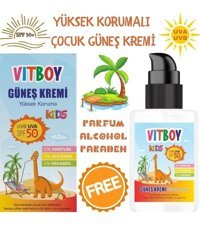 Vitboy Kids 50 Faktör Tüm Ciltler İçin Yağsız Suya Dayanıklı Bebek Güneş Kremi 75 ml
