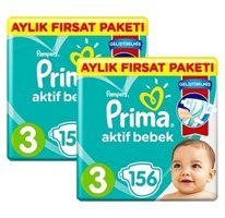 Prima Aktif Bebek 3 Numara Bantlı Bebek Bezi 2x156 Adet