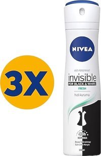 Nivea Invisible Black&white Fresh Sprey Deodorant 3x150 ml