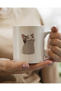 Nubilum Popcat Baskılı Hediyelik Beyaz Seramik Kupa