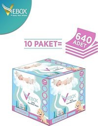 Vebox Pure Water Wipes Yenidoğan 64 Yaprak 10'lu Paket Islak Bebek Havlusu