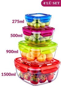 Flosoft 4 Parça Kare plastik Saklama Kabı 275 ml