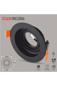 Cata Ct-5224 G10 Plastik Tekli Başlık Yuvarlak Gömme Spot Kasası Siyah