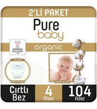 Pure Baby 4 Numara Organik Cırtlı Bebek Bezi 2x104 Adet