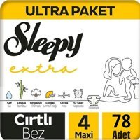 Sleepy Extra 4 Numara Organik Cırtlı Bebek Bezi 78 Adet