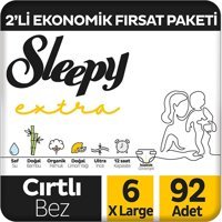 Sleepy Extra 6 Numara Organik Cırtlı Bebek Bezi 2x92 Adet