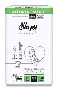 Sleepy Natural 6 Numara Organik Cırtlı Bebek Bezi 138 Adet