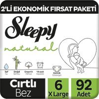 Sleepy Natural 6 Numara Organik Cırtlı Bebek Bezi 2x92 Adet