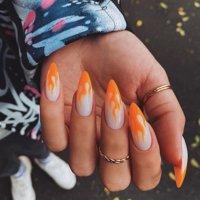 Tips Art Alevli Parlak 24'lü Oval Beyaz - Turuncu Takma Tırnak