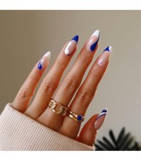 Tips Art Parlak 24'lü Oval Beyaz - Lacivert Takma Tırnak