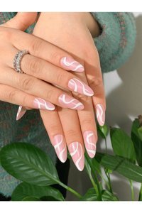 Tips Art Parlak 24'lü Oval Beyaz - Pembe Takma Tırnak