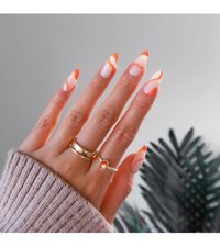 Tips Art Parlak 24'lü Oval Beyaz - Turuncu Takma Tırnak